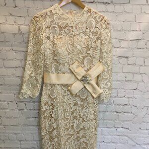 Mother-of-the-bride lace dress with jewel detail